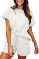 Detail showing the textured pattern of white short sleeve top and shorts lounge set. - S / Top And Bottom / White