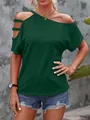 Casual green off-the-shoulder t-shirt with cut-out strap details for summer - S / Tops / Army Green