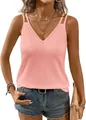 Camiseta rosa de tirantes dobles con cuello en V para mujer, top de verano playa - S / Tops / Rosa