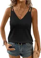 Top negro elegante con cuello en V y tirantes dobles finos para un estilo de verano - S / Tops / Negro