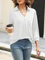 Stylish women's white V-neck pullover blouse with collar and elegant pleated front detail - Tops / White / S