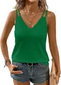 Vista detallada de una camiseta sin mangas verde para mujer con cuello V y tirantes - Verde Militar