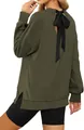 Sudadera holgada verde oliva para mujer con abertura en la espalda y un gran lazo negro - S / Tops / Verde Militar