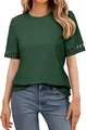 Lässiges dunkelgrünes Damen-T-Shirt mit kurzen Ärmeln und elegantem Spitzenbesatz-Detail - Grün