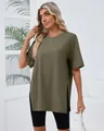 Olive green oversized short sleeve T-shirt for women with high side slit detail - Army Green