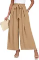 Pantalón de pernera ancha caqui de talle alto con elegante cinturón de lazo para mujer - S / Bottoms / Caqui Oscuro