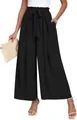 Pantalones negros de talle alto y pernera ancha con diseño plisado y cinturón de lazo. - S / Bottoms / Negro