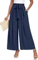 Pantalon large élégant bleu marine à taille haute avec une ceinture à nœud papillon. - S / Bas / Bleu marine