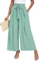 Pantalon plissé élégant à taille haute et jambes larges vert menthe avec ceinture à nœud - S / Bas / Émeraude