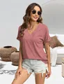 Stylish women's oversized V-neck short sleeve T-shirt in dusty pink for casual summer - S / Tops / Pink
