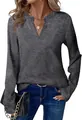 Detailweergave van een dames top met lange mouwen en V-hals met glinsterende textuur. - S / Tops / donkergrijs