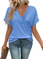 T-shirt casual da donna azzurra con scollo a V e maniche corte vestibilità comoda - Blu zaffiro