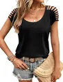 Detail of black summer knit top with stylish hollow-out shoulder design for women - S / Tops / Black