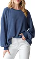 Blauwe losvallende geribbelde top met lange mouwen voor stijlvolle casual damesmode - Donkerblauw