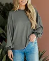 Oversized grijs wafelgebreid sweatshirt met lange mouwen voor een getextureerde look - Grijs