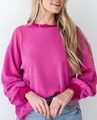Casual felroze gestructureerd geribd sweatshirt met lange mouwen en losse pasvorm voor dames - Rozerood