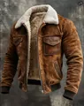 Detailed view of a vintage brown men's jacket with plush lining and multiple pockets - S / Tops / Red Brown