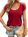 Casual burgundy short-sleeved knit top with stylish hollow-out shoulder design for women - S / Tops / Burgundy