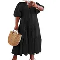Elegantes schwarzes Webkleid mit V-Ausschnitt, Knöpfen und plissierter Textur für Damen - S / Kleider / Schwarz