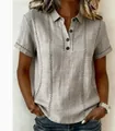 Chemise décontractée en lin pour femmes à manches courtes avec coutures grises - S / Hauts / Gris