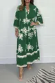 Vue détaillée d'une robe longue bohème verte aux imprimés floraux ethniques blancs - Vert Militaire
