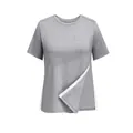 Detailed view of casual women's round neck t-shirt with side button slit design. - S / Tops / Light Gray