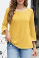 Fashionable yellow ribbed crewneck knit top featuring striped cuffs and elegant neckline detail - Yellow