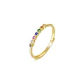 Elegante anello sottile in argento sterling S925 dorato con pietre arcobaleno colorate. - Anello Sottile Eternity Arcobaleno (K1210) / US Size 6 Adjustable / Oro