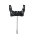 Black faux leather lace-up cropped vest with silver studs for American street style - S / Tops / Black