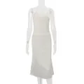 White satin polka dot two-piece set featuring backless halter top and midi skirt - S / Top And Bottom / Apricot