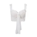 Sexy white lace mesh patchwork camisole crop top featuring a long front decorative bow knot - S / Tops / White
