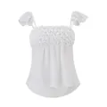 Gedetailleerde weergave van een witte Franse blouse met elegante ruches en mouwen - S / Tops / Wit