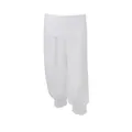 Gedetailleerde weergave van witte lantaarnbroek met hoge taille en elastische ruches - S / Bottoms / Wit