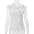 White slim fit sleeveless blouse with Peter Pan collar and chic cap sleeves for summer. - S / Tops / White