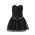 Elegant black strapless mini dress with glitter mesh skirt and silver trim details - S / Dresses / Black