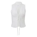 Sexy white cropped tie-front sleeveless vest top with delicate eyelet embroidery detail. - S / Tops / White