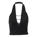 Black sexy halter neck crop top with front cutout strappy detail for women - S / Tops / Black