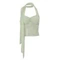 Elegant sexy green floral lace mesh cropped halter top with a flattering V-neck for summer - M / Tops / Green