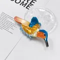 Detaillierte Ansicht einer vogelähnlichen Haarklammer mit blau-orangem Marmoreffekt - Oranger Specht Stil (LH-PVCZJ-3) / Große Haarkralle / Orange