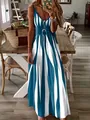 Full body view of a summer blue and white geometric print V-neck sleeveless maxi dress - S / Dresses / Blue