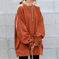 Oversized women's crewneck sweatshirt in terracotta red, casual Korean style winter wear - Orange