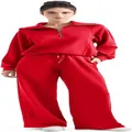 Tuta sportiva da donna in due pezzi rossa con felpa con zip e pantaloni a gamba larga - Rosso