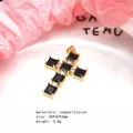 Detail of copper cross pendant with black zircons, showing dimensions and weight data. - Pendant Only / Black