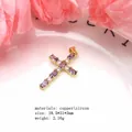 Close-up detail of an elegant copper cross pendant with purple and clear zircon stones - Pendant Only (Without Chain) / Light Purple