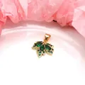 Detailed view of gold copper maple leaf pendant featuring sparkling green zircon stones - Green Pendant Only (Without Chain) / Gold