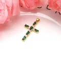 Detailed view of a gold-plated cross pendant with green and white marquise cut stones - Pendant Only (Without Chain) / Green