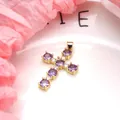 Macro view of gold-plated cross pendant featuring sparkling purple and white zircons. - Pendant Only (Without Chain) / Light Purple