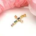 Detailed view of gold cross pendant featuring colorful teardrop-shaped zircons - Pendant Only (Without Chain) / Rainbow