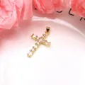 Macro detail of elegant gold-plated copper cross pendant with marquise-cut cubic zirconia - Pendant Only (Without Chain) / White