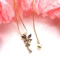 Elegante collana con ciondolo a farfalla placcata in oro con brillanti zirconi viola - Set Collana con Ciondolo / Viola
